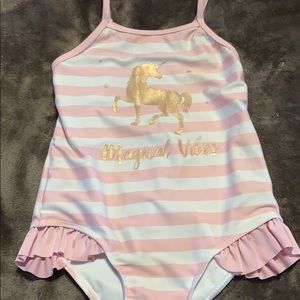 Girls size 6 one piece swim suit “magical vibes”